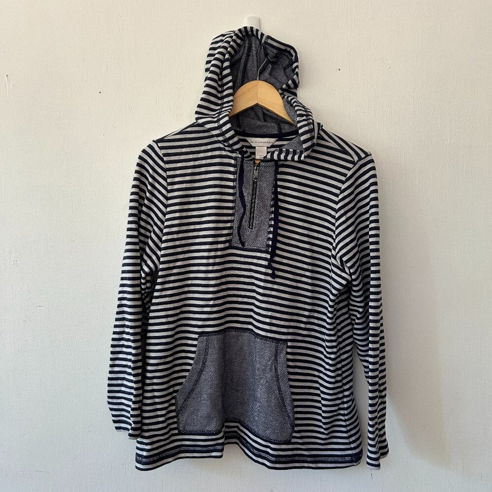 Christopher & Banks Sweatshirt Hooded‎ Large Blue Striped Coastal Nautical